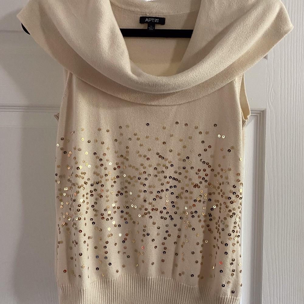Apartment 9 Ivory Cowl Neck Pullover Sweater with sparkles